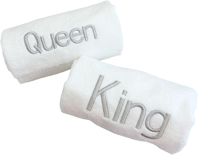 Silver Monogrammed Hand Towels for Bathroom - Luxury Hotel Quality Personalized Initial Decorative Embroidered Towel for Powder Room, Spa - GOTS Organic Certified - King and Queen