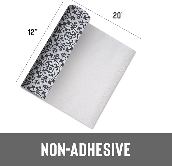 Con-Tact Brand Grip Prints Non-Adhesive Non-Slip Counter Top, Drawer/Shelf Liner, 12" x 20' (Carrara Tile Charcoal)