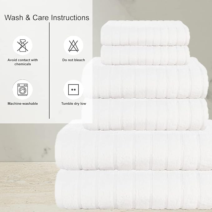 CASA COPENHAGEN Ecstatic Designed in Denmark 600 GSM Hotel & Spa, Kitchen & Bath Set of 6 Egyptian Cotton Towels - 2 Bath Towels, 2 Hand Towels, 2 Washcloths - White