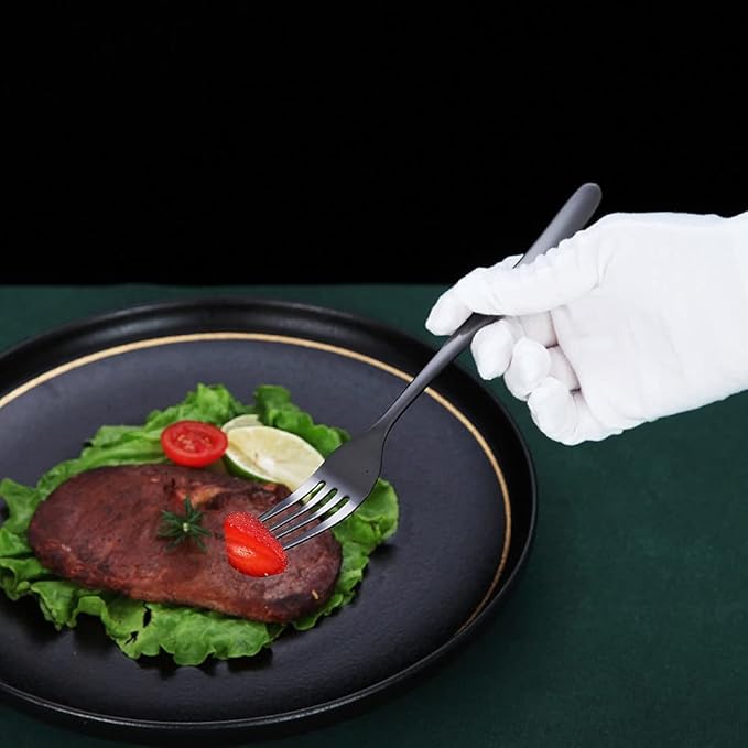 Black Dinner Forks 6 Piece, Stainless Steel 8'' Forks Silverware Set, Dessert Forks, Table Forks, Salad Forks for Home, Kitchen or Restaurant, Dishwasher Safe