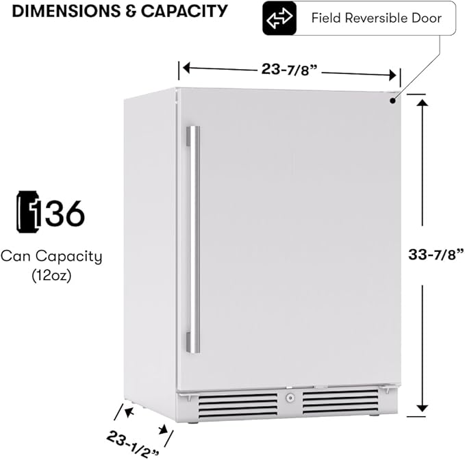 Zephyr Presrv 24 Inch Outdoor Wine Fridge & Beverage Refrigerator Single Zone Under Counter - Drink Chiller Freestanding Stainless Steel Door - 136 cans (Single-Zone Outdoor Wine & Beverage Cooler)