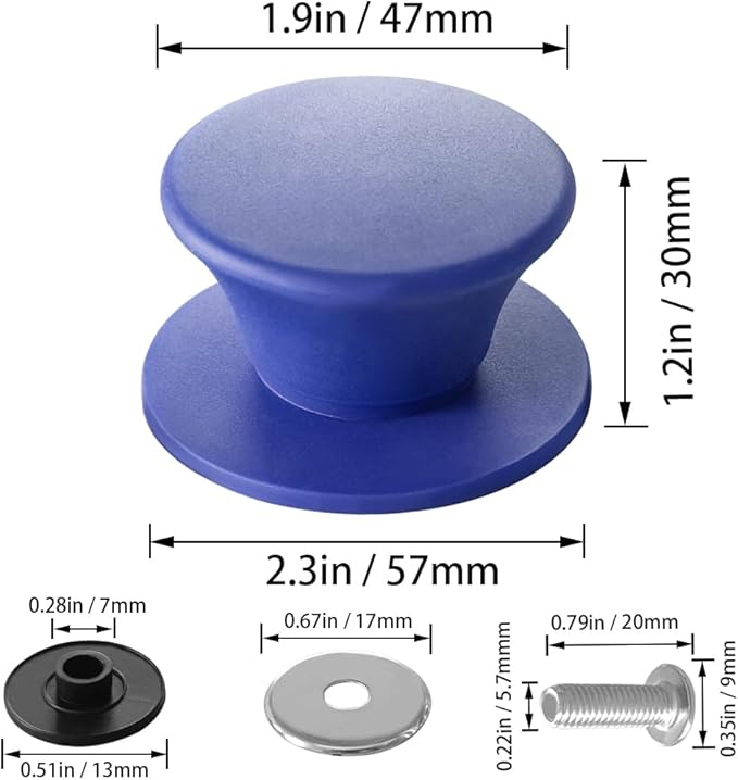 JoyTube Universal Pot Pan Lids Replacement Knob, Silicone Heat Resistant Pan Cover Holding Handles BPA Free Dishwasher Safe Fits Skillets and Kitchen Cookware (Pack of Two-Blue)