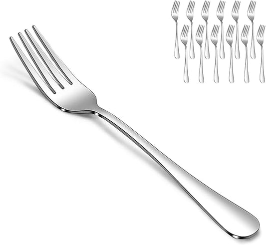SANTUO Salad Forks Set - 12 Piece Stainless Steel Silverware Forks with Long Handle Use for Home, Restaurant or Camping - Silver 7.3 Inches