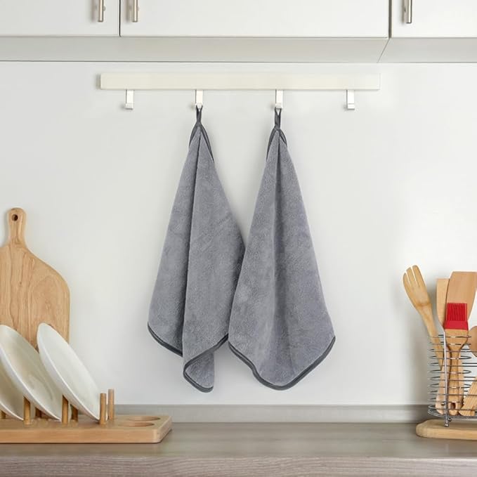VIVOTE Microfiber Hand Towel, Super Soft & Absorbent Hand Towels with Hanging Loop, Quick Dry Kitchen Hand Towels,Durable Drying Hand Towel for Bathroom, 2 Pieces Grey, 40 x 40 cm