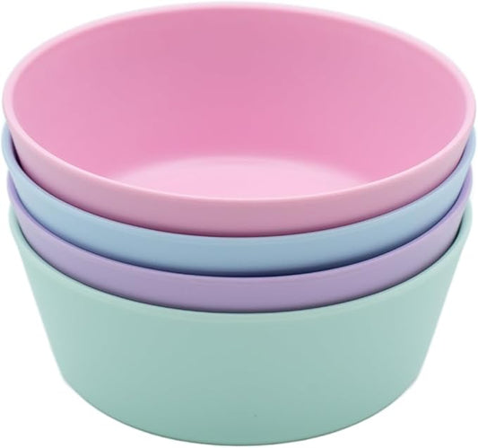 WeeSprout Bamboo Kids Bowls, Set of Four 10 oz Kid-Sized Bamboo Bowls, Dishwasher Safe Kid Bowls (Pastel Blue, Mint, Purple & Pink)