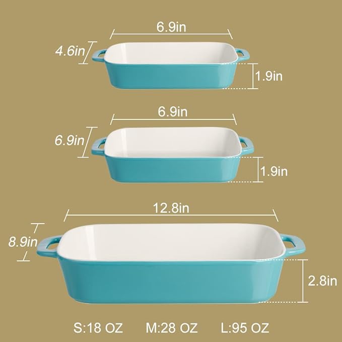Sweejar Ceramic Bakeware Set, Rectangular Baking Dish for Cooking, Kitchen, Cake Dinner, Banquet and Daily Use, Casserole Dishes for Oven Porcelain Baking Pans (Turquoise)