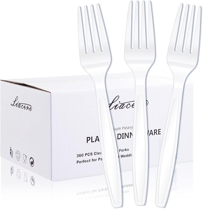Liacere 360 Pieces White Plastic Forks - Disposable Forks - 6.7inch Heavy Duty Fork - White Plastic Utensils -Perfect for Parties Dinners Restaurants