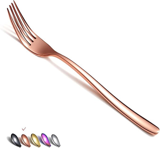 Copper Dinner Forks 6 Piece, Stainless Steel 8'' Forks Silverware Set, Dessert Forks, Table Forks, Salad Forks for Home, Kitchen or Restaurant, Dishwasher Safe