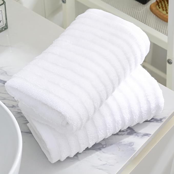 sense gnosis 100% Cotton White Hand Towel Set of 2 Thick Stereoscopic Ladder Striped Soft Quick Dry and Absorbent Bathroom Decorative Hand Towel 13 x 29 Inch