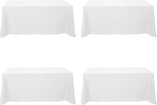 BRILLMAX 4 Pack White Tablecloths for 6 Foot Rectangle Tables 90 x 132 Inch - 6ft Rectangular Bulk Linen Polyester Fabric Washable Cloth Cover for Wedding Reception Banquet Birthday Party