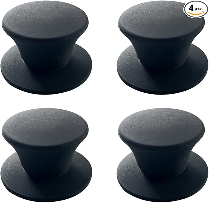JoyTube Black Universal Pot Pan Lids, BPA Free Replacement Knob Silicone Heat Resistant Pan Cover Holding Handles Dishwasher Safe Fits Skillets ＆ Kitchen Cookware (Pack of 4)