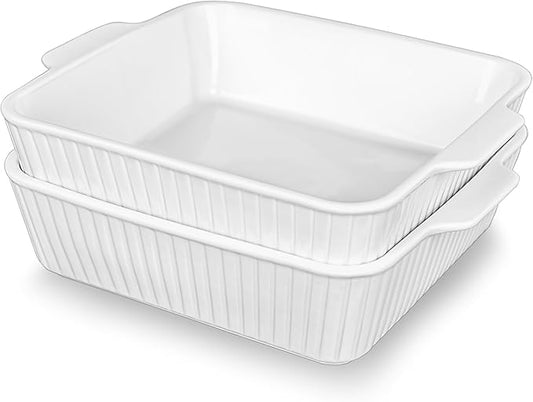 Casserole Dishes for Oven, 10'' Square Casserole Baking Dish, 2 Pack Ceramic Baking Dishes, Bakeware Sets with Handles, Lasagna Pan for Baking, Cake, Kitchen, Microwave, Dishwasher Safe