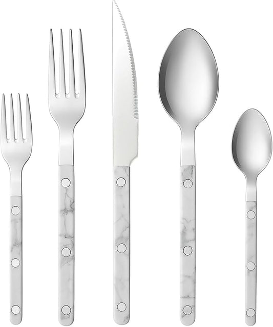 Khen 20-Piece Cutlery Set – Includes Dinner Knives, Forks, Spoons, Salad Forks & Teaspoons – Dishwasher Safe Cutlery Set for Home, Kitchen, Parties & Special Occasions – Carrera Pattern Handles