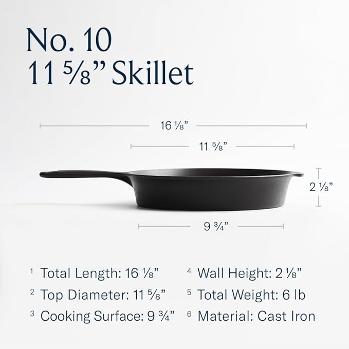 Field Company 11.63-Inch Cast Iron Skillet – Large, Lightweight & Smooth, Made in USA, Pre-seasoned with Organic Oil – Ideal for 4+ Servings (No.10)