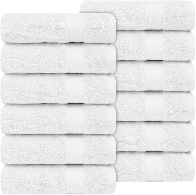 Ample Decor Hand Towel 18 X 28 Inch Pack of 12 600 GSM 100% Cotton Soft Absorbent Thick Durable Premium Quality, for Hotel, Bathroom, Spa, Daily Use, Gym - Christmas White