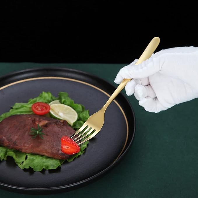 Gold Dinner Forks 6 Piece, Stainless Steel 8'' Forks Silverware Set, Dessert Forks, Table Forks, Salad Forks for Home, Kitchen or Restaurant, Dishwasher Safe