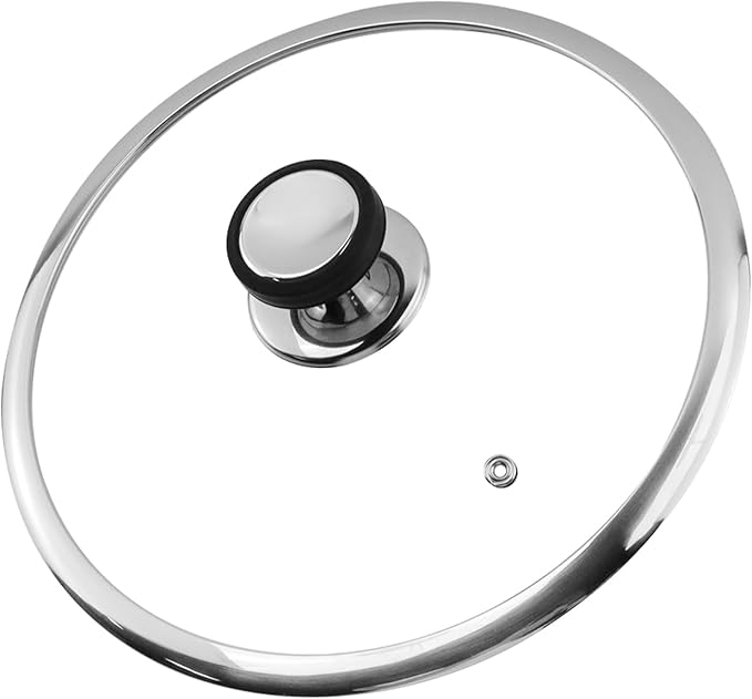 Woogim Universal Lid for Pans 11 Inch with Steam Vent,Silicone Handle Included,4mm Tempered Glass Wide Edge Heat Locking for Cast Iron Skillets, Frying Saute Pan, Cooking Pot
