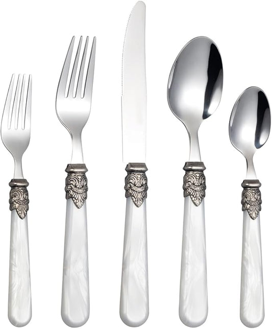 20 Pieces 18/10 Stainless Steel Elegant Silverware Set for 4,Vintage Flatware Set,Dishwasher Safe (20, White)