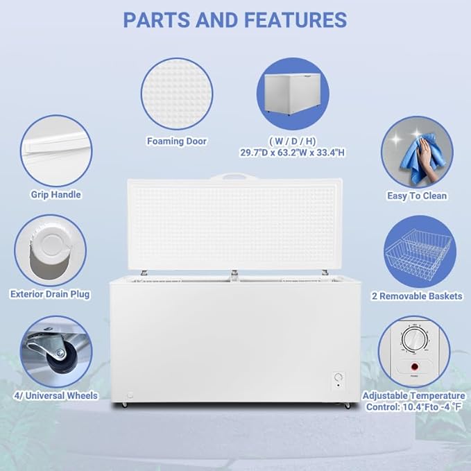 SMETA Chest Freezer 20.5 Cubic Feet Deep Freezer with 2 Baskets, Energy Efficient Freezer Chest Large Capacity Freezer Chest for Kitchen, Home, Basement, Garage Ready Chest Freezer with Wheels, White