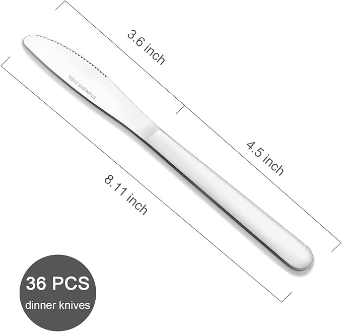 36 Pieces Dinner Knives Set, 8.1 Inches Table Knives Set, Durable Butter Knife, Food Grade Stainless Steel Dinner Knife, Cost-effective Silverware - Mirror Polished, Dishwasher Safe