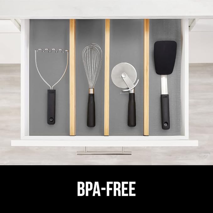 GORILLA GRIP Slip Resistant Drawer and Shelf Liner 2 Pack, Non Adhesive Water Resistant, Easy Clean and Trim, Smooth Surface Liners for Kitchen Cabinet, Shelves, Drawers, Pantry, 17.5 IN x 20 FT, Gray