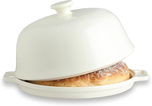 Sweejar Ceramic Bread Oven with Lid, Large Sourdough Bread Baking Pan with Handle, 5QT Porcelain Round Bread Cloche For Baking, Cooking, Roasting (Beige)