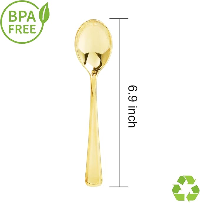 Liacere 200 Pack Gold Plastic Spoons - 6.7 inch Heavy Duty Plastic Spoons - Heavyweight Gold Disposable Spoons for Parties & Weddings & Restaurants & Christmas & New Year