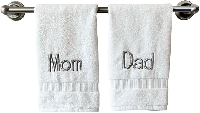 Silver Monogrammed Hand Towels for Bathroom - Luxury Hotel Quality Personalized Initial Decorative Embroidered Towel for Powder Room, Spa - GOTS Organic Certified - Dad and Mom