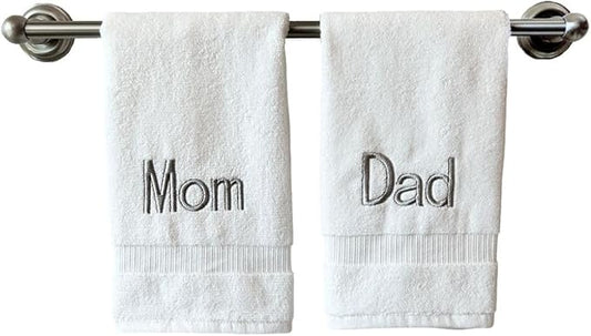 Silver Monogrammed Hand Towels for Bathroom - Luxury Hotel Quality Personalized Initial Decorative Embroidered Towel for Powder Room, Spa - GOTS Organic Certified - Dad and Mom