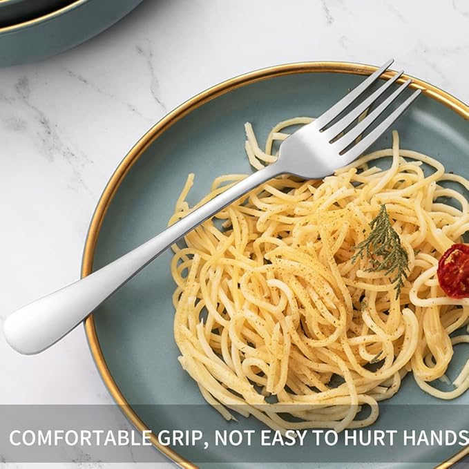 12Pcs Bright Silver Stainless Steel Dinner Forks Set, Dishwasher Safe