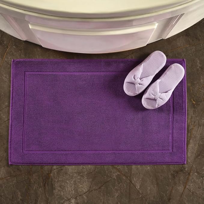 Hawmam Linen Purple Bath Mats, 21 x 34 inches, Pack of 2-100% Ring Spun Cotton,[Not a Bathroom Rug] Banded Design, Highly Absorbent, Machine Washable for Bathroom Floor Towel