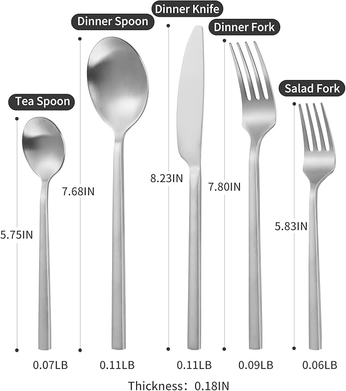 40-Piece Silver Silverware Set, Rectangular Flatware Set for 8, Matte Stainless Steel Cutlery Set, Home Essentials and Kitchen Utensils Set, for Restaurant, Party And Wedding, Dishwasher Safe