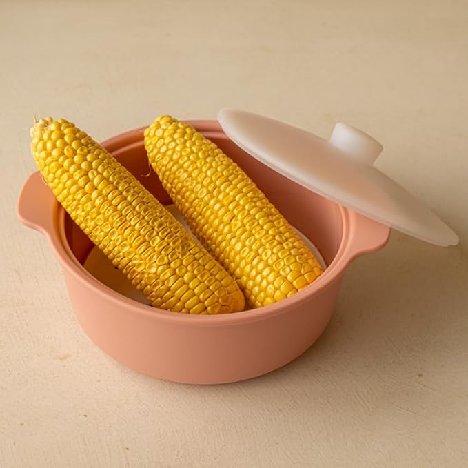 Microwave Silicone Steamer for Baby Food, Made In Korea, Oven & Dishwasher Safe to 482°F, Easy Clean, Microwave Pot with Handle & Lid, 100% Food Grade Steamer Bowl (Terracotta Rose, 50.7oz (1500ml))