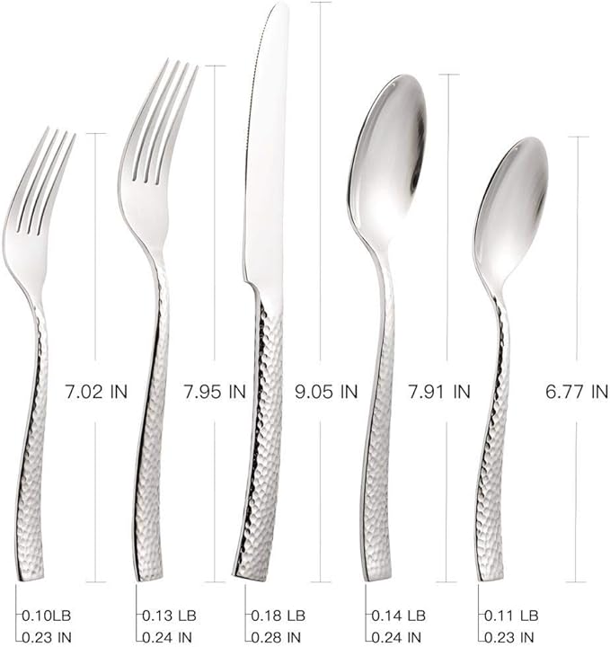 Flatware Set Silverware Set Cutlery Set Forged Stainless Steel 20 Piece Hammered Handle Service for 4