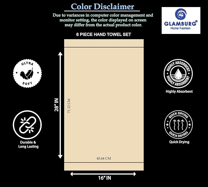 GLAMBURG Ultra Soft 6-Piece Hand Towel Set 16x28-100% Ringspun Cotton - Durable & Highly Absorbent Hand Towels - Ideal for use in Bathroom, Kitchen, Gym, Spa & General Cleaning - Kiwi Green