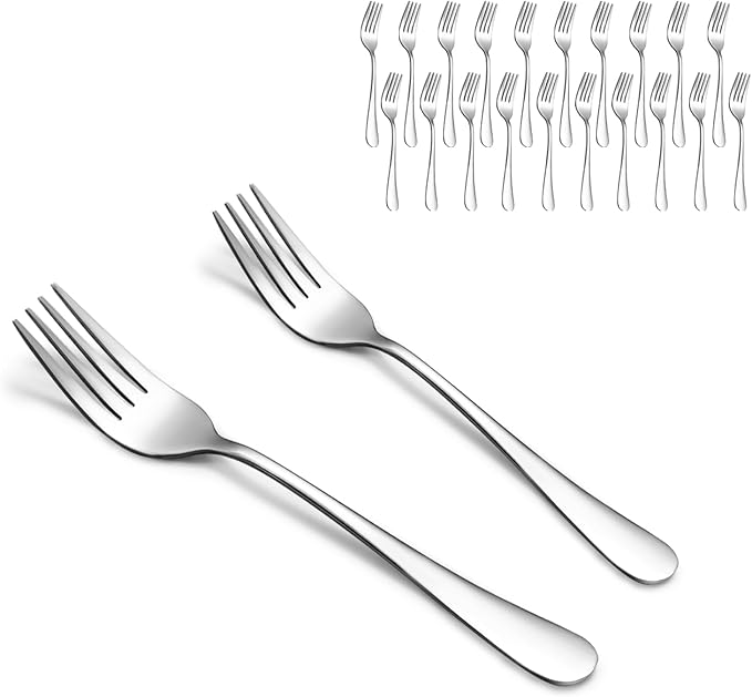 SANTUO Stainless Steel Forks Set, 10PCS 7.3" Salad Forks and 10PCS 6.7" Dessert Forks, Set of 20 Top Food Grade Silverware Forks, Mirror Polished & Dishwasher Safe