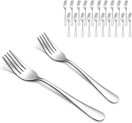 SANTUO Stainless Steel Forks Set, 10PCS 7.3" Salad Forks and 10PCS 6.7" Dessert Forks, Set of 20 Top Food Grade Silverware Forks, Mirror Polished & Dishwasher Safe