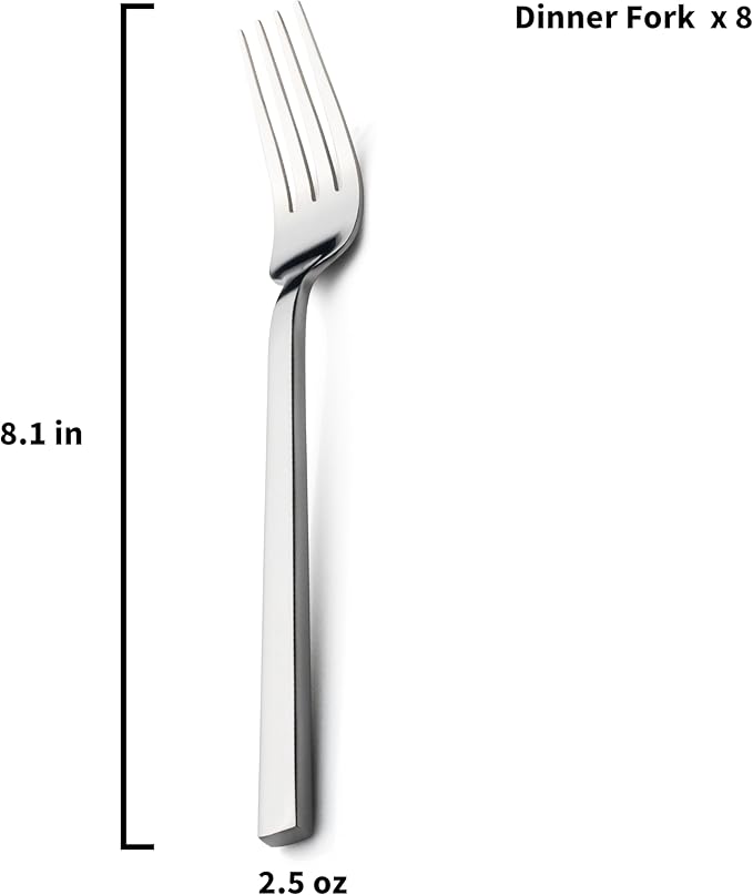 Alata Cube 8-Piece Forged Stainless Steel Dinner Forks, Mirror Finish, Dishwasher Safe