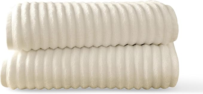 Blue Loom Ribbed Bath Sheet & Towel, 100% Cotton 600 GSM, Soft Absorbent Durable Quick Drying Bath Sheet & Bath Towel Set for Bathroom - Mason Set of 2 Ivory Beige (65" x 45" & 58" x 30")