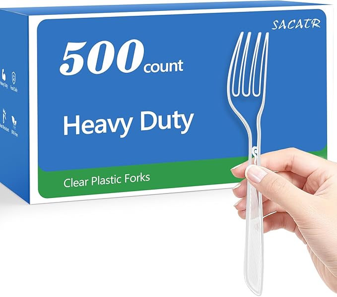 SACATR 500 Count Heavy Duty Clear Plastic Forks,BPA-Free,Heat Resistant Disposable Plastic Forks Bulk, Solid Durable Premium Cutlery for Parties, Events and Everyday Use