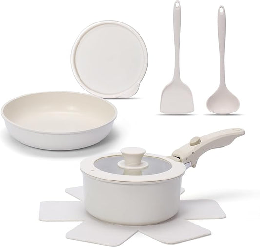 8 PCS Kitchen Cookware Set Pots and Pans Sets Non Stick, Induction Pan Set with Detachable Handle for RV Cookware,Oven Safe, PFOA Free