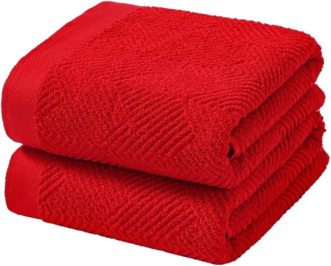 sense gnosis Red Bath Towel Set of 2 Premium 100% Cotton Herringbone Striped Weave Ultra Soft Highly Absorbent Bath Towel for Bathroom 27 X 55 Inch