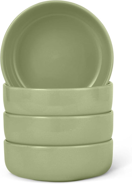 Amazon Basics Glazed Stoneware Bowls, Ceramic 4-Piece Set, Dishwasher-Safe, 5.5 in., Olive