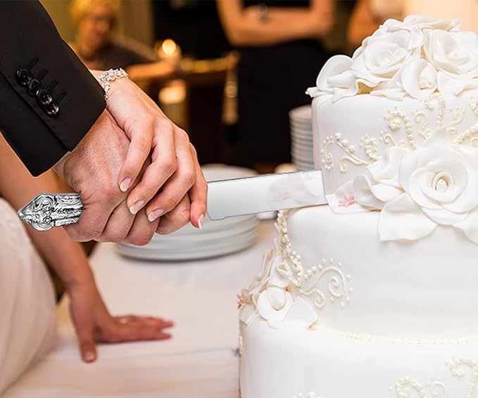 KEAWELL Gorgeous Wedding Cake Knife and Server Set, 18/10 Stainless Steel, Fine Luxury Cake Cutting Set (Silver)