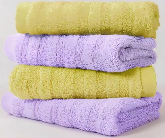 Vie Triomphe Facial Towels Washcloth (2 Pieces Green +2 Pieces Purple) Luxury Hand Towels for Bathroom,100% Cotton Quick Dry Absorbent Soft Hand Towel Set 13.38 * 31.49 Inch Wash Clothes