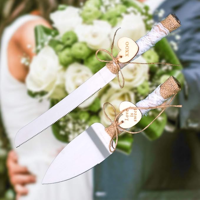 Rustic Love Sign Wedding Cake Knife and Server Set,Pizza Pie Cake Knife Serveing,Rustic Wedding Cake Knife Set for Partys Weddings Birthdays Anniversaries (love and XO)