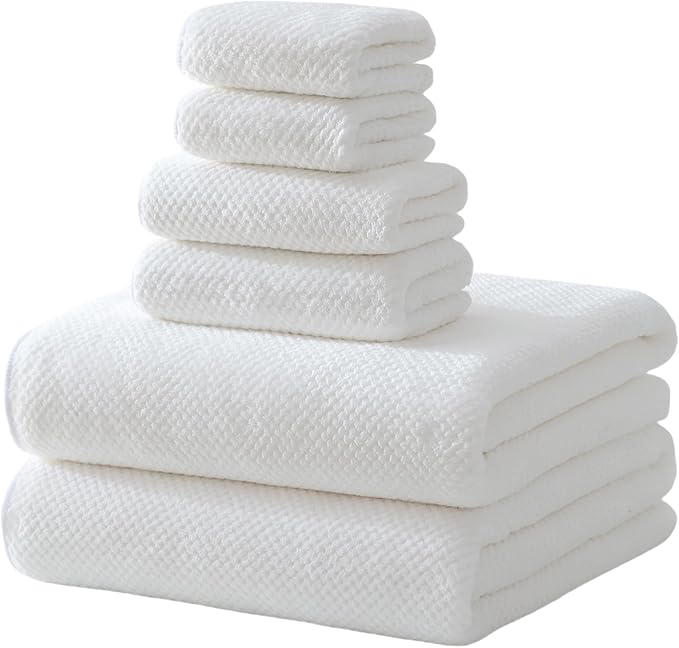 30x60 Inches Extra Large Bath Towels Set Super Soft Absorbent Luxury Microfiber Towels for Bathroom (White, 6PCS)