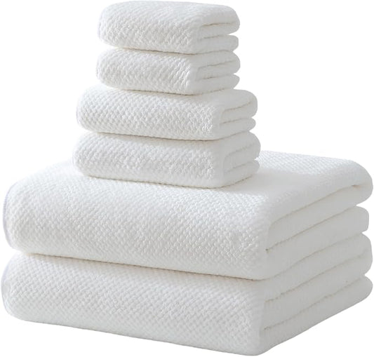 30x60 Inches Extra Large Bath Towels Set Super Soft Absorbent Luxury Microfiber Towels for Bathroom (White, 6PCS)