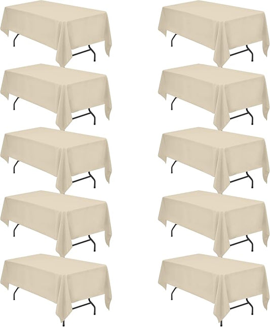 BRILLMAX 10 Pack Beige Tablecloths for 6 Foot Rectangle Tables 60 x 102 Inch - 6ft Rectangular Bulk Linen Polyester Fabric Washable Cloth Cover for Wedding Reception Banquet Birthday Party