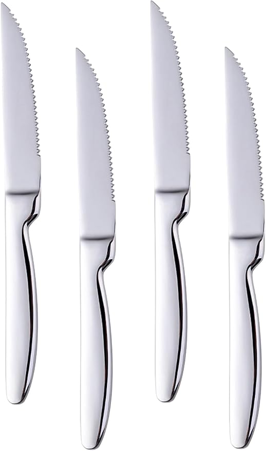 Buyer Star Steak Knife Set, 4-Piece Serrated Steak Cutlery Steak Knife, Silver Stainless Steel Steak Cutlery Knife for Home, Restaurant, Hotel, 22cm
